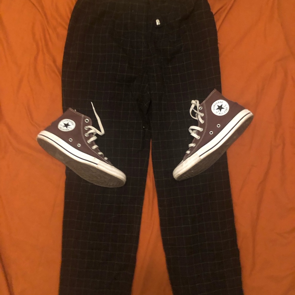 High Waisted Straight Leg Women’s Trousers Black, Red, White Plaid Punk Rock